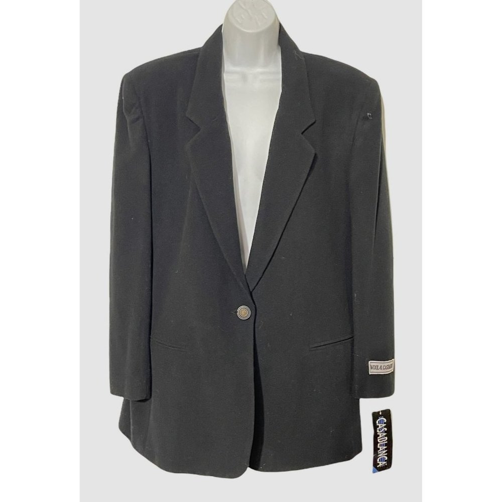 Vintage Casablanca Single Breasted Wool Cashmere Blazer Black Womens Size 12